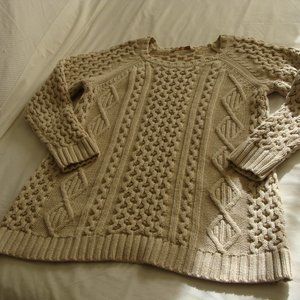 SOFT SURROUNDINGS Creamy Beige Long Sleeve CHUNKY Knit FISHERMAN's Sweater Sz M